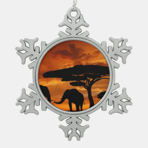 Ornement Flocon De Neige Silhouette africaine d'éléphant d'arbre de baoba