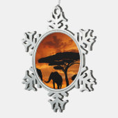 Ornement Flocon De Neige Silhouette africaine d'éléphant d'arbre de baobab (Vue impression)