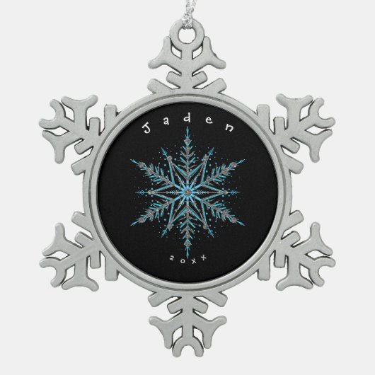Ornement Flocon De Neige Silver Black and Blue Custom Snowflake (Devant)