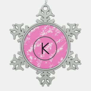 Ornement Flocon De Neige simple minimal blanc monogramme paillettes rose hy