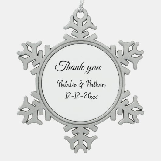 Ornement Flocon De Neige Simple minimal thank you couple name text date cus (Devant)