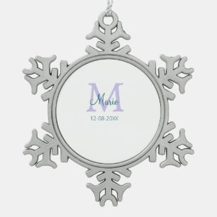 Ornement Flocon De Neige simple minimum ajouter nom monogramme violet vert