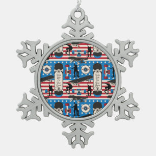 Ornement Flocon De Neige Skateboarding Patriotique Skateboardeur USA