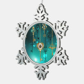 Ornement Flocon De Neige Skeleton Keys on Green Background (Vue impression)