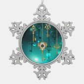 Ornement Flocon De Neige Skeleton Keys on Green Background (Devant)