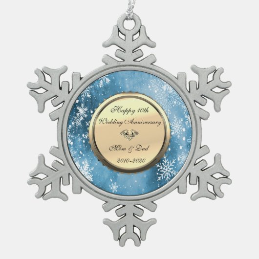Ornement Flocon De Neige Snowflakes Blue Diamond 10e anniversaire Mariage (Devant)