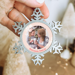Ornement Flocon De Neige Snowflakes en détresse Blush Pink Photo Monogramm
