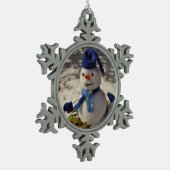 Ornement Flocon De Neige Snowman avec casquette bleu, gants et écharpe (Gauche)