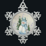 Ornement Flocon De Neige "Snowman en chute de neige" avec lapin et arbres<br><div class="desc">"Snowman in Falling Snow" avec lapin et arbres Snowflake Ornament de Noël de l'adoucissement. Célébrez l'esprit de vacances avec ce charmant bonhomme de neige en ornement de neige tombante, parfait pour ajouter une touche de fantaisie à votre sapin de Noël. Fabriqué à partir d'étain durable, ce charmant morceau comprend un...</div>