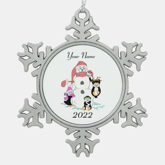 Ornement Flocon De Neige Snowman & Penguin Christmas Snowflake Pewer Chris (Devant)
