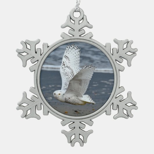 Ornement Flocon De Neige Snowy Owl on a Beach (Devant)