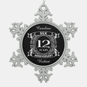 Ornement Flocon De Neige Soie du 12e anniversaire du mariage