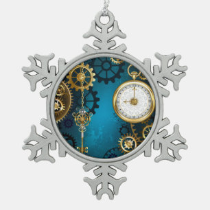 Ornement Flocon De Neige Steampunk Arrière - plan turquoise avec Gears