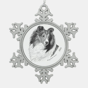 Ornement Flocon De Neige Stylo et encre de Sheltie par Cindy Alvarado -