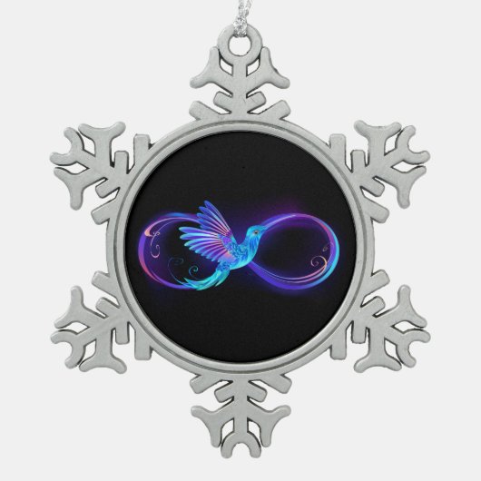 Ornement Flocon De Neige Symbole d'infini néon avec colibri brillant (Devant)