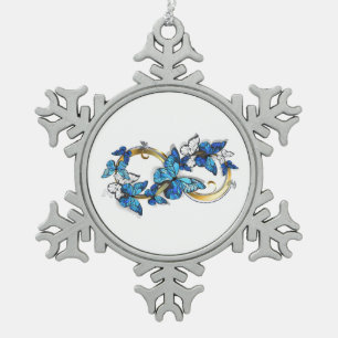 Ornement Flocon De Neige Symbole infini de papillons Morpho bleus