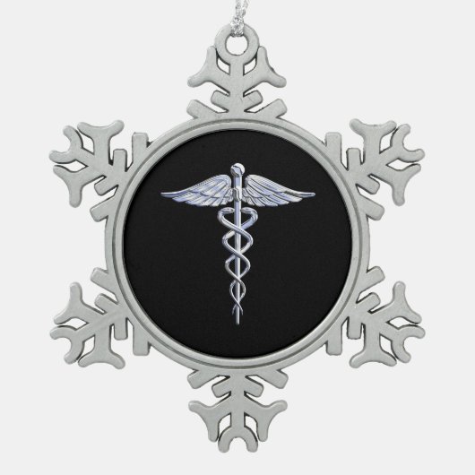 Ornement Flocon De Neige Symbole Médicale Chrome comme Caduceus (Devant)