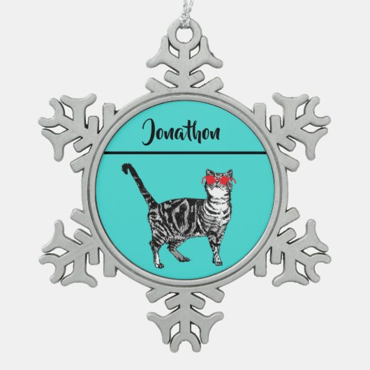 Ornement Flocon De Neige Tabby Cats 'One Cool Cat' Aqua Boys (Devant)