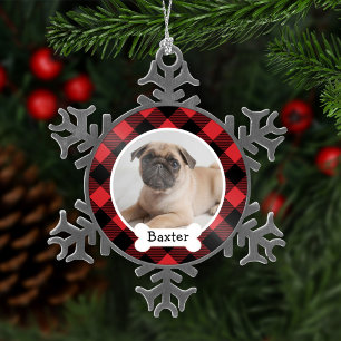 Ornement Flocon De Neige Tartan Buffalo Rouge Personnalisé Photo Chien Chio