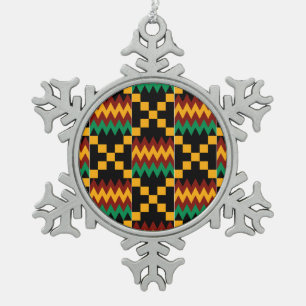 Ornement Flocon De Neige Tissu Kente noir, vert, rouge et jaune