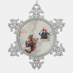 Ornement Flocon De Neige "Tobogganing", Chromolithographie, Louis Prang & C