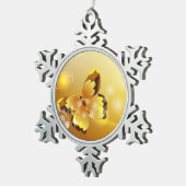 Ornement Flocon De Neige Très jaune, papillon et bulles (Vue impression)