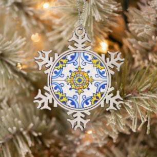 Ornement Flocon De Neige Tuile d'azulejo portugaise traditionnelle