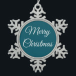 Ornement Flocon De Neige Turquoise foncé et blanc :<br><div class="desc">Ce ornement aura l'air sympa sur ton sapin de Noël. La police élégante est visuellement agréable. Cependant, il se peut que ce ne soit pas votre tasse de thé. Ça va. Vous pouvez effectuer toutes sortes de changements, y compris l'arrière - plan et le message. Travail original; © Sharon Lee...</div>