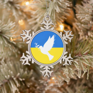 Ornement Flocon De Neige Ukraine Drapeau de Noël Ornement Dove de Paix
