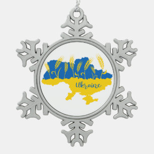 Ornement Flocon De Neige Ukraine typography and wheat ear on Ukrainian flag