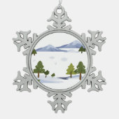 Ornement Flocon De Neige Un paysage hivernal aux arbres enneigés, (Devant)