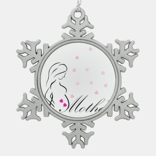 Ornement Flocon De Neige Une future mère enceinte avec les coeurs roses (Devant)