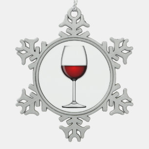 ORNEMENT FLOCON DE NEIGE VERRE DE VIN ROUGE