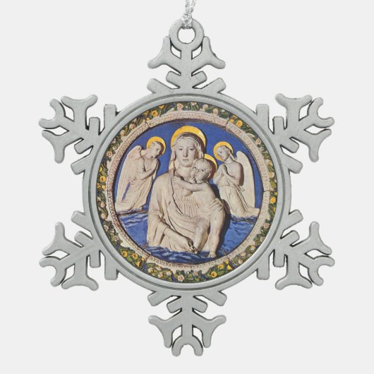 ORNEMENT FLOCON DE NEIGE VIERGE AVEC ENFANT ET ANGELS (Devant)