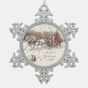 Ornement Flocon De Neige Vintage Beatrix Potter Lapins de Noël et Père Noël