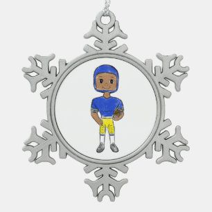 Ornement Flocon De Neige vintage retro joueur de football bleu jaune simple