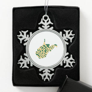 Ornement Flocon De Neige Virginie-Occidentale Nom de l'État Word Art Yellow