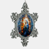 Ornement Flocon De Neige Vitrail de Vierge Marie catholique chrétienne (Gauche)