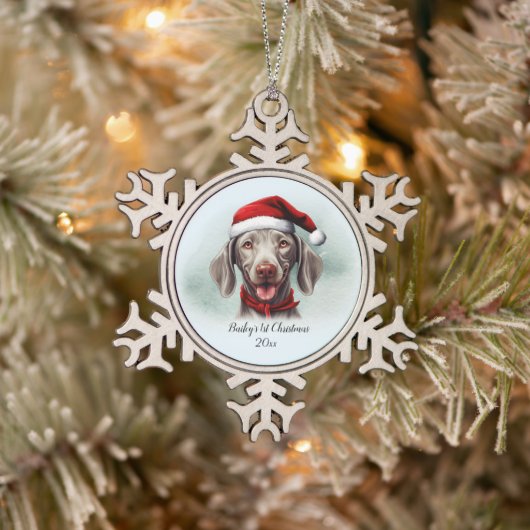 Ornement Flocon De Neige Weimaraner Aquarelle Chien Santa Hat Premier Noël (Arbre)