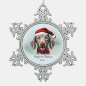 Ornement Flocon De Neige Weimaraner Aquarelle Chien Santa Hat Premier Noël (Devant)