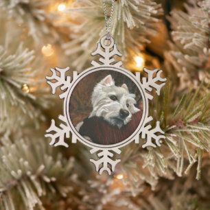 Ornement Flocon De Neige Westie sur canapé