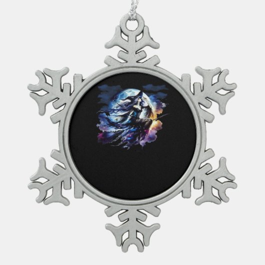 Ornement Flocon De Neige Whimsigoth Sorcière volant au-dessus de la Pleine (Devant)