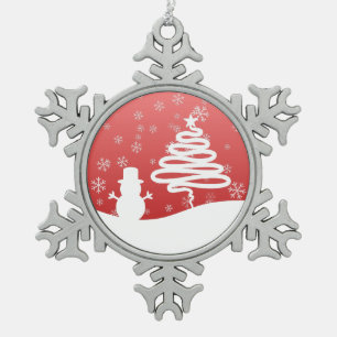 Ornement Flocon De Neige White Christmas Winter Wonderland Snowman Tree