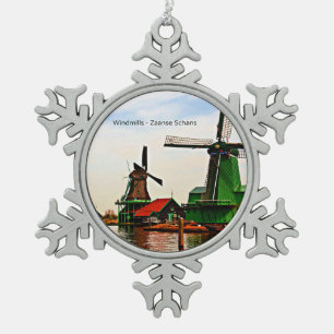 Ornement Flocon De Neige Windmills, Zaanse Schans, Hollande,