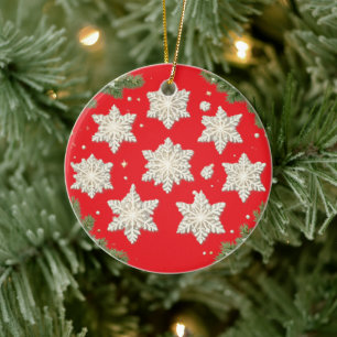Ornement Flocons de Neige de Noël Rouges