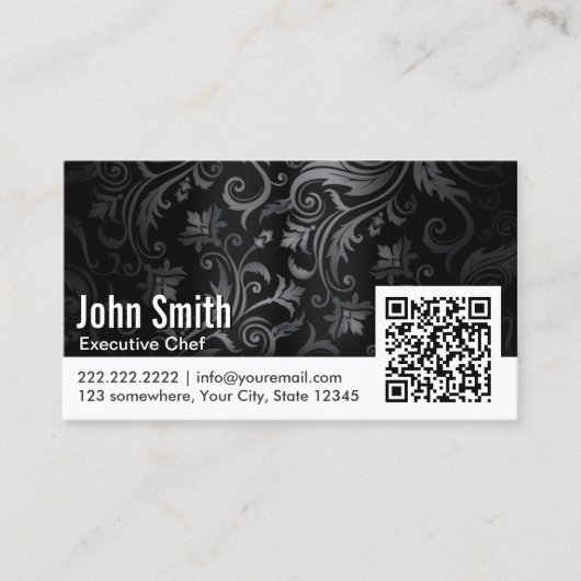 Ornement floral QR Code Chef Carte de visite (Devant)