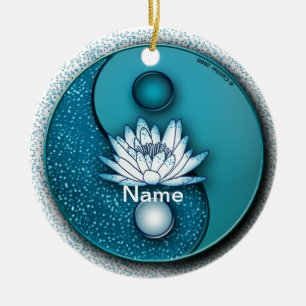 Ornement Lotus Yin Yang Bleu