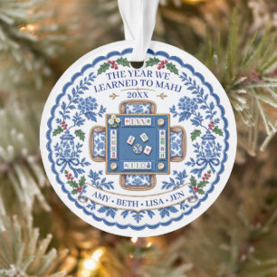 Ornement Mahjong Chinoiserie Bleu Blanc Noms