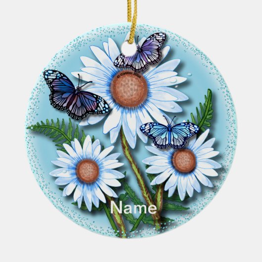 Ornement marguerite bleu papillon (Devant)