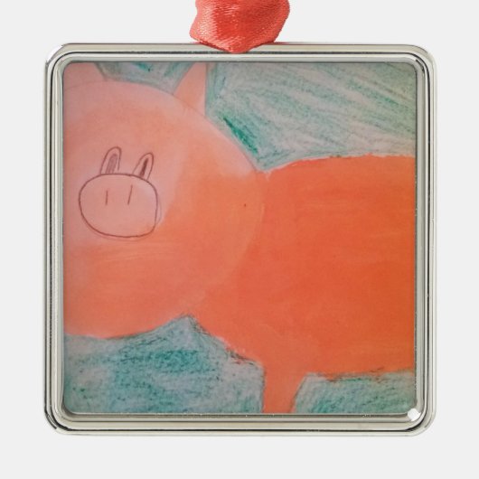 Ornement Métallique #ABC Art par les enfants, porc rose orange (Devant)